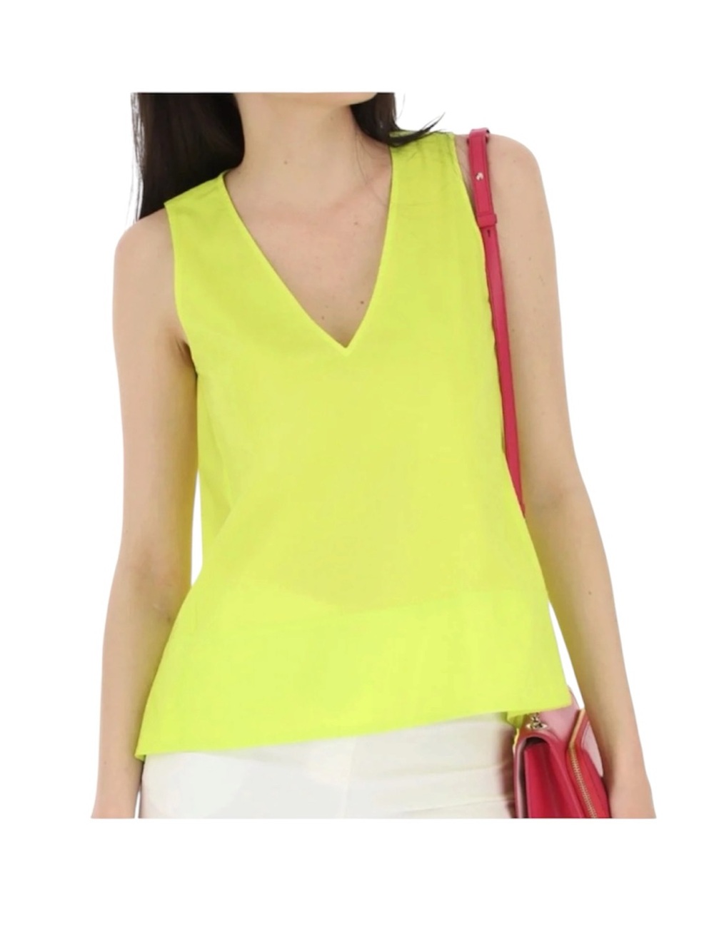 LOFT Sleeveless Vneck Top Blouse Bright Neon Yellow Small NWT NEW - Picture 1 of 8